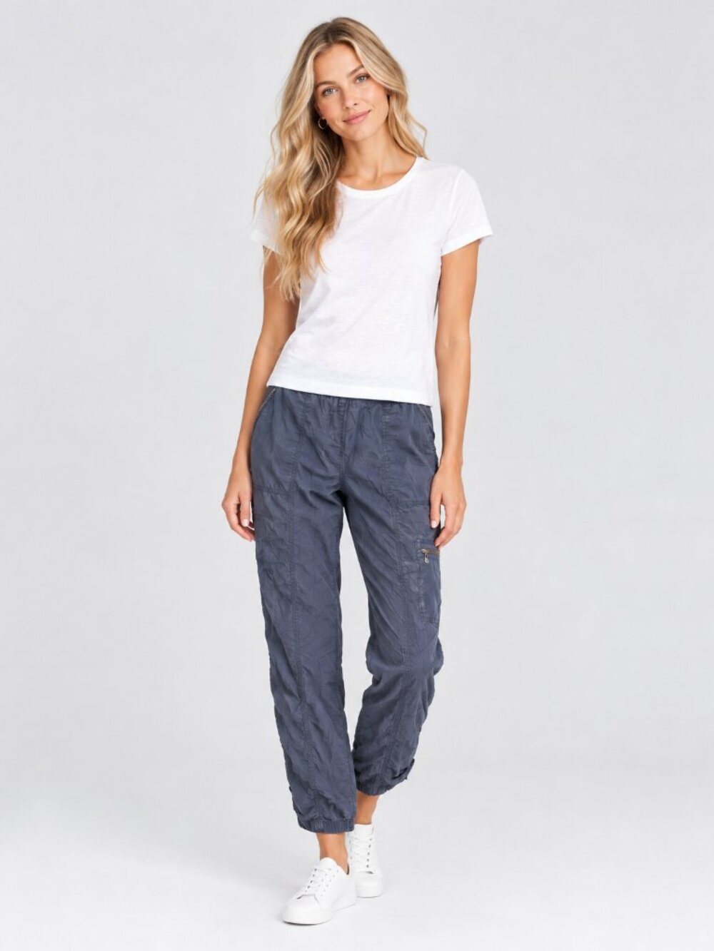 2/$30 Chico's Pullon Cargo Utility Cropped Pant High Rise Slate Blue 10 #A6084